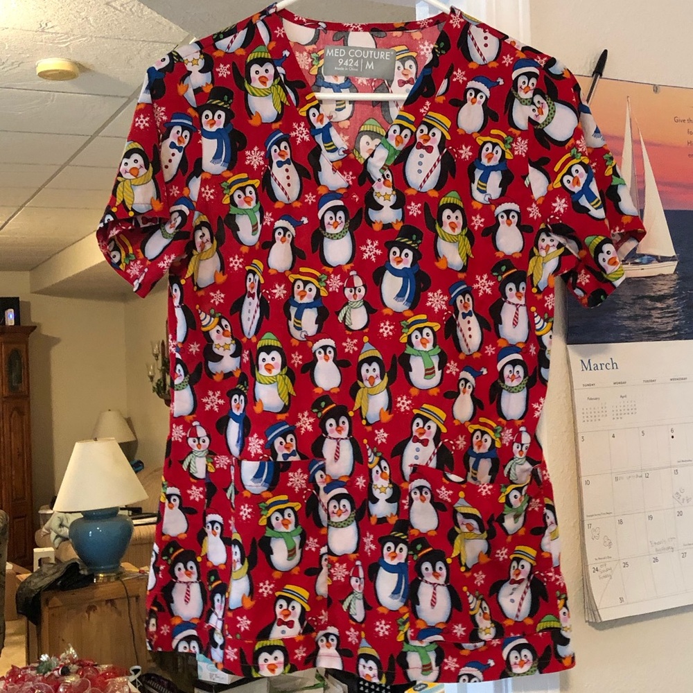 Winter Penguin Scrub Top